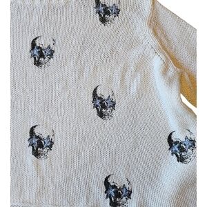 Wooden Ships Skull Sweater XS Cream Cotton Blend Lightweight Knit Gothic Boho